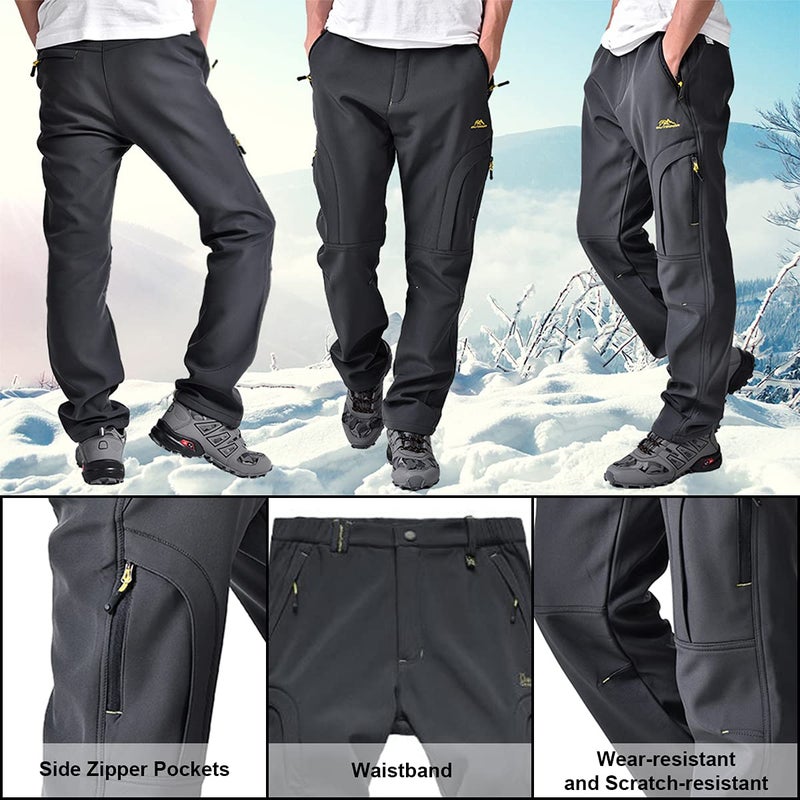 Toomett Men's snow Pants Skiing Winter Insulated Soft Shell Outdoor fleece lined Hiking Pants with zipper pockets,MH4409,Grey,38 - Image 3
